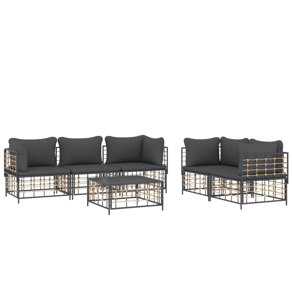 Set Divani da Giardino 6 pz con Cuscini Antracite in Polyrattan - homemem39