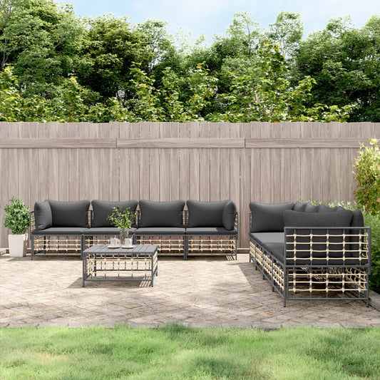 Set Divani da Giardino 9 pz con Cuscini Antracite in Polyrattan - homemem39