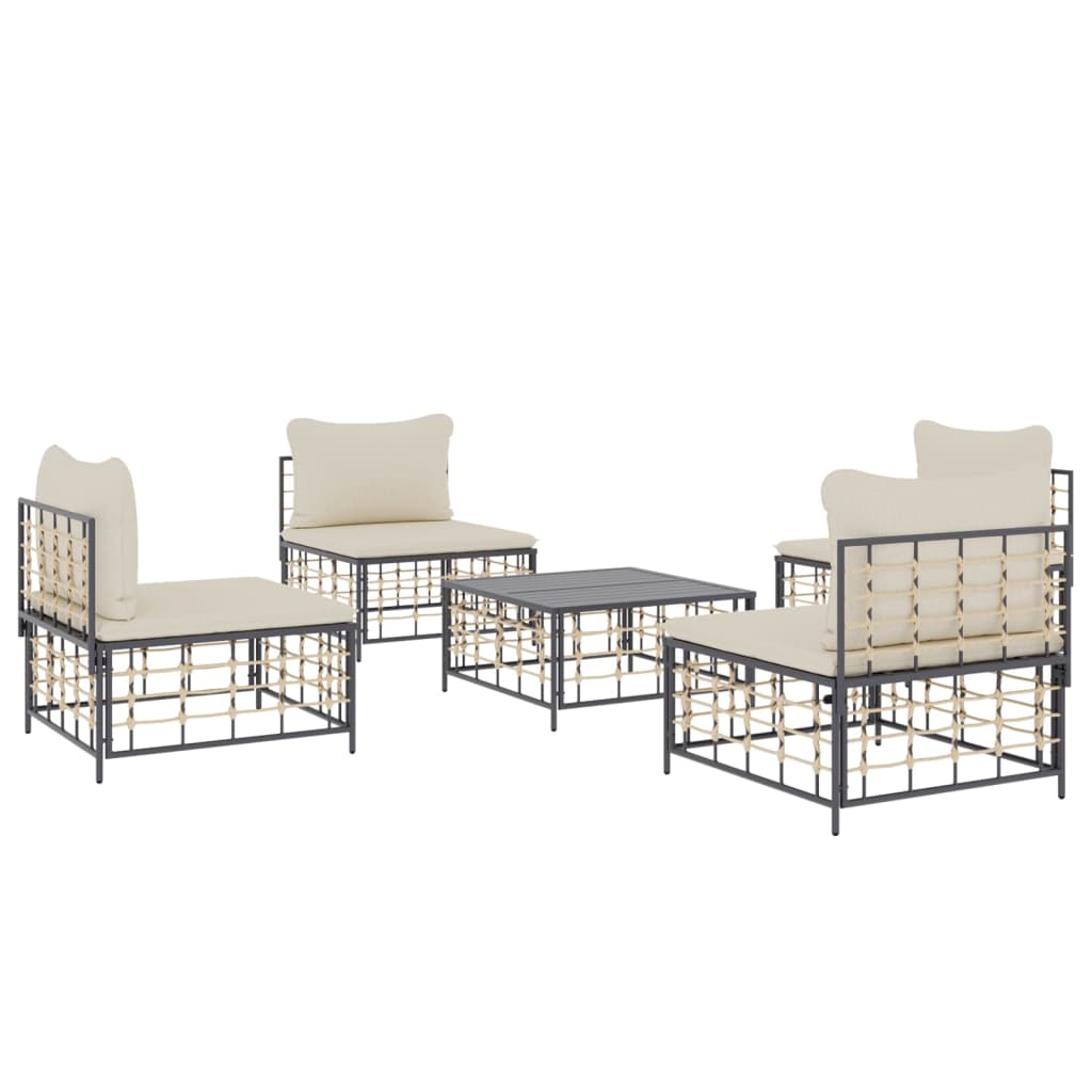 Set Divani da Giardino 5 pz con Cuscini Antracite in Polyrattan - homemem39