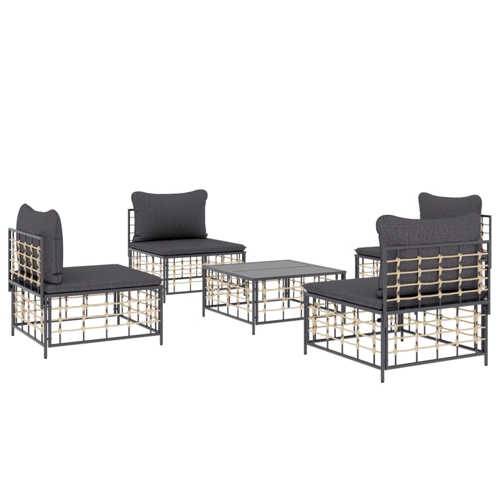 Set Divani da Giardino 5 pz con Cuscini Antracite in Polyrattan - homemem39