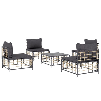 Set Divani da Giardino 5 pz con Cuscini Antracite in Polyrattan - homemem39