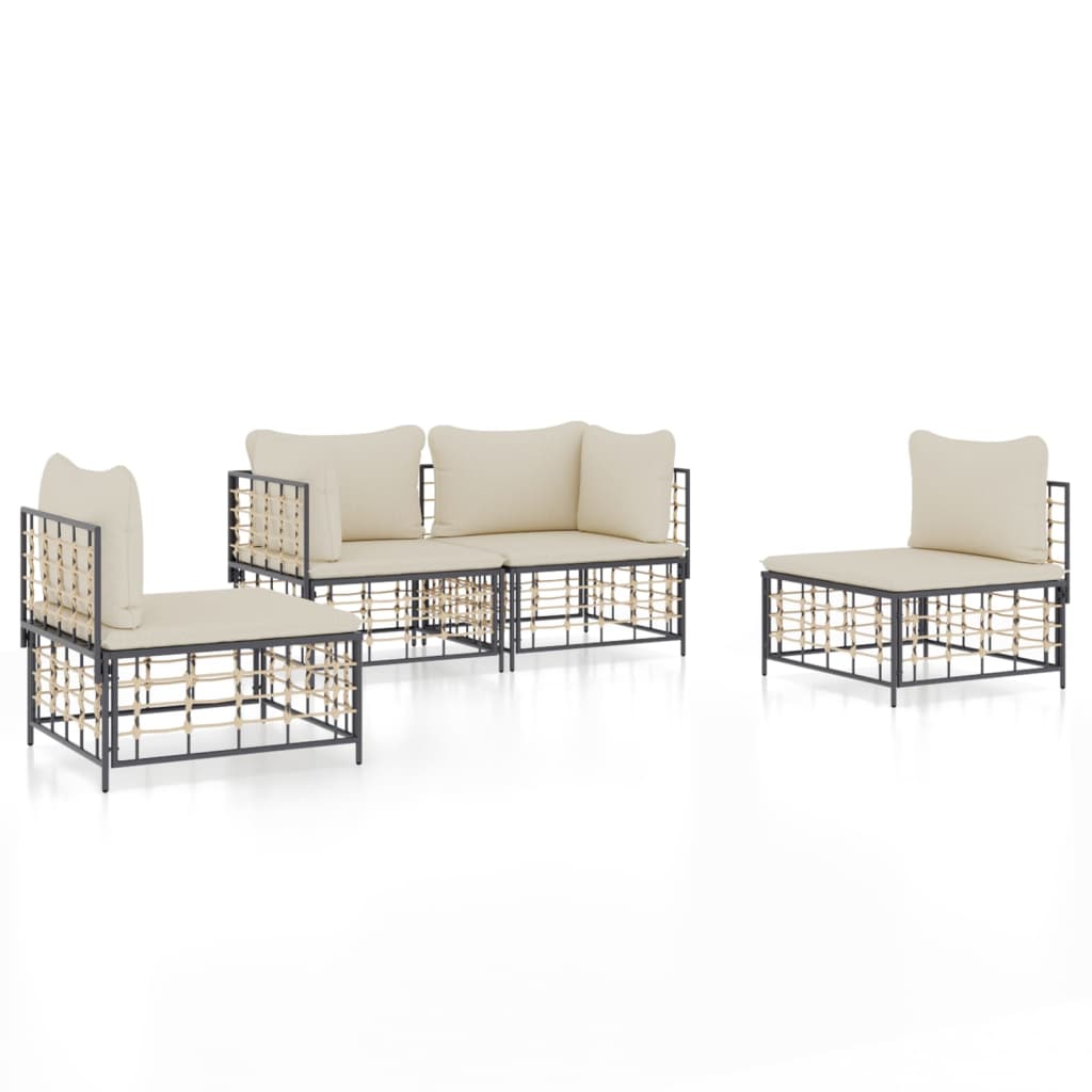 Set Divani da Giardino 4 pz con Cuscini Antracite in Polyrattan - homemem39