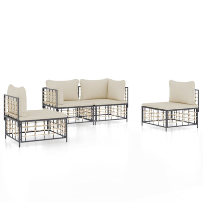 Set Divani da Giardino 4 pz con Cuscini Antracite in Polyrattan - homemem39