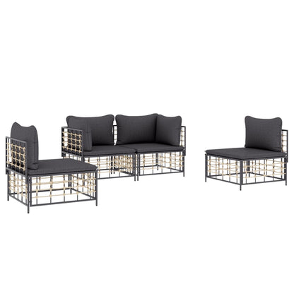 Set Divani da Giardino 4 pz con Cuscini Antracite in Polyrattan - homemem39