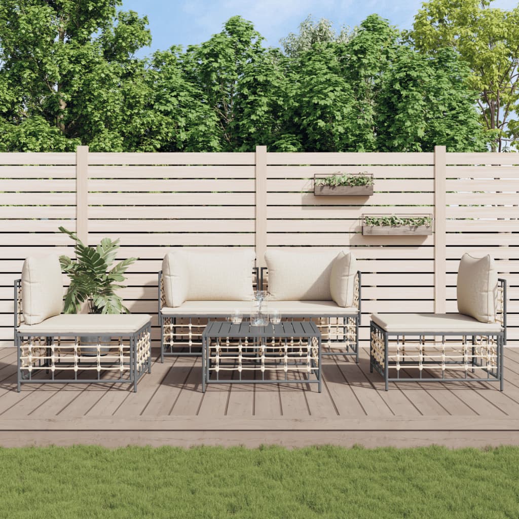 Set Divani da Giardino 5 pz con Cuscini Antracite in Polyrattan - homemem39