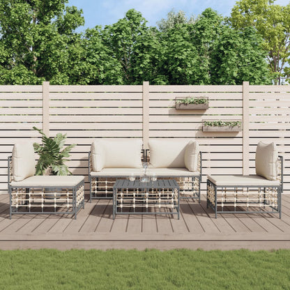 Set Divani da Giardino 5 pz con Cuscini Antracite in Polyrattan - homemem39