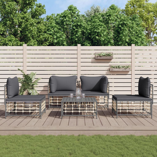 Set Divani da Giardino 5 pz con Cuscini Antracite in Polyrattan - homemem39