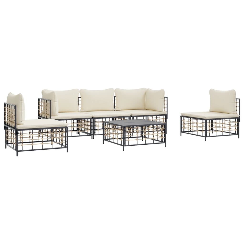 Set Divani da Giardino 6 pz con Cuscini Antracite in Polyrattan - homemem39