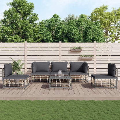 Set Divani da Giardino 6 pz con Cuscini Antracite in Polyrattan - homemem39