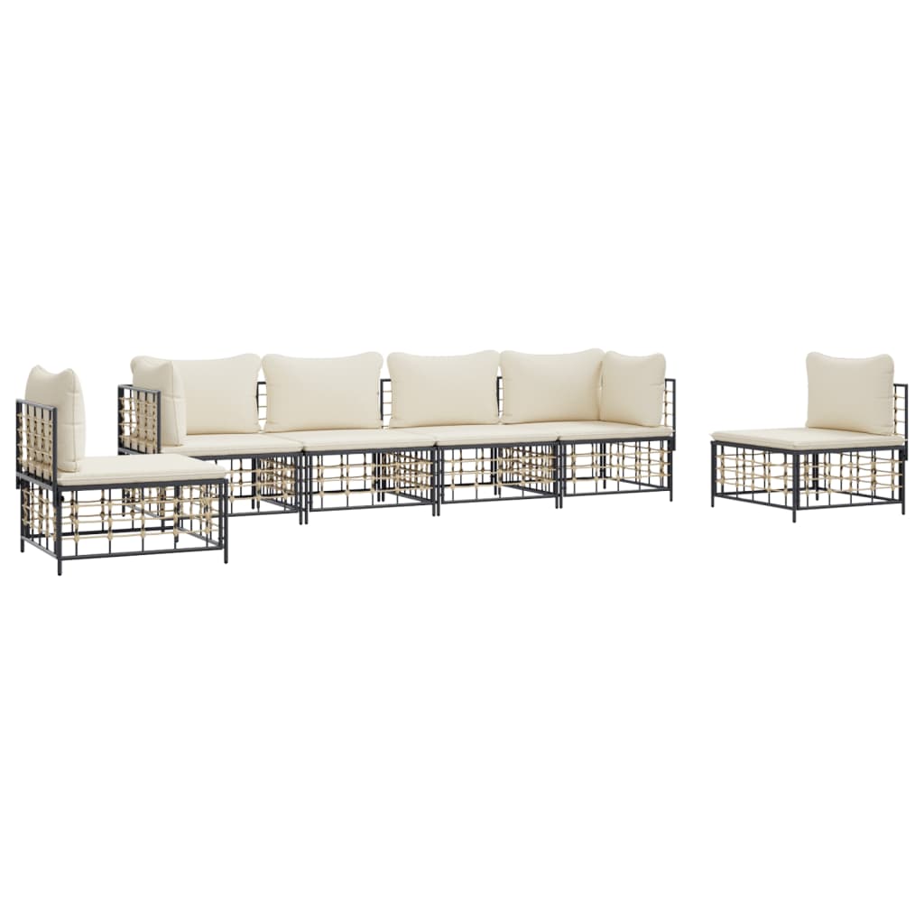 Set Divani da Giardino 6 pz con Cuscini Antracite in Polyrattan - homemem39
