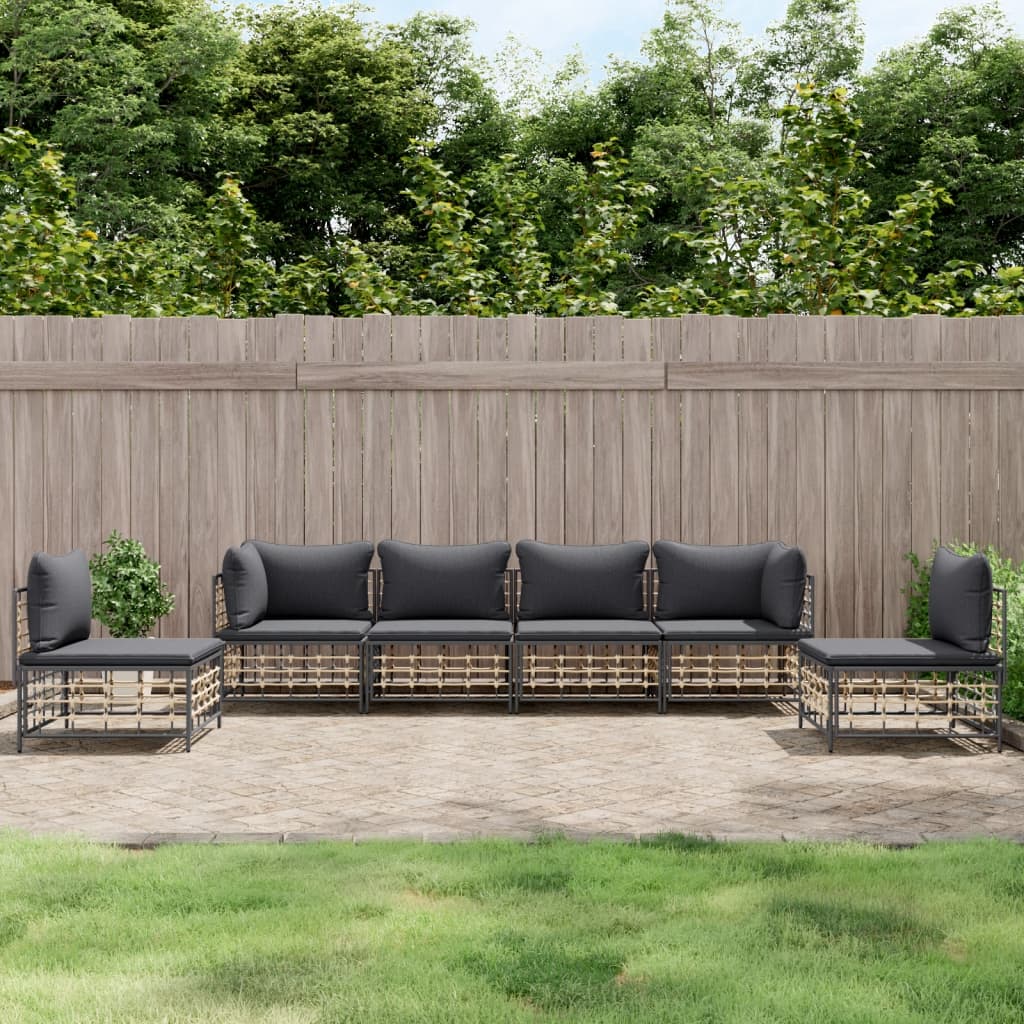 Set Divani da Giardino 6 pz con Cuscini Antracite in Polyrattan - homemem39