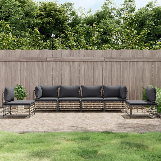 Set Divani da Giardino 6 pz con Cuscini Antracite in Polyrattan - homemem39