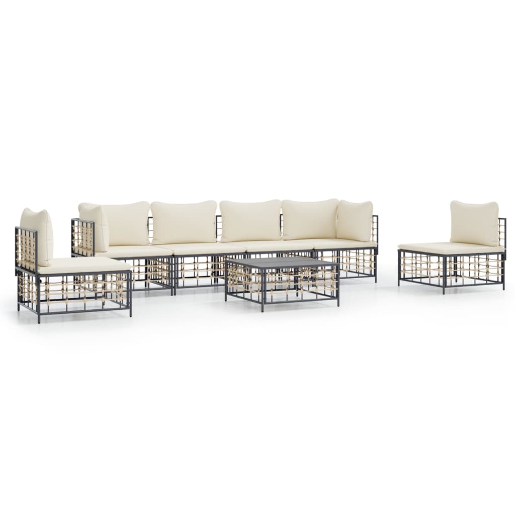 Set Divani da Giardino 7 pz con Cuscini Antracite in Polyrattan - homemem39