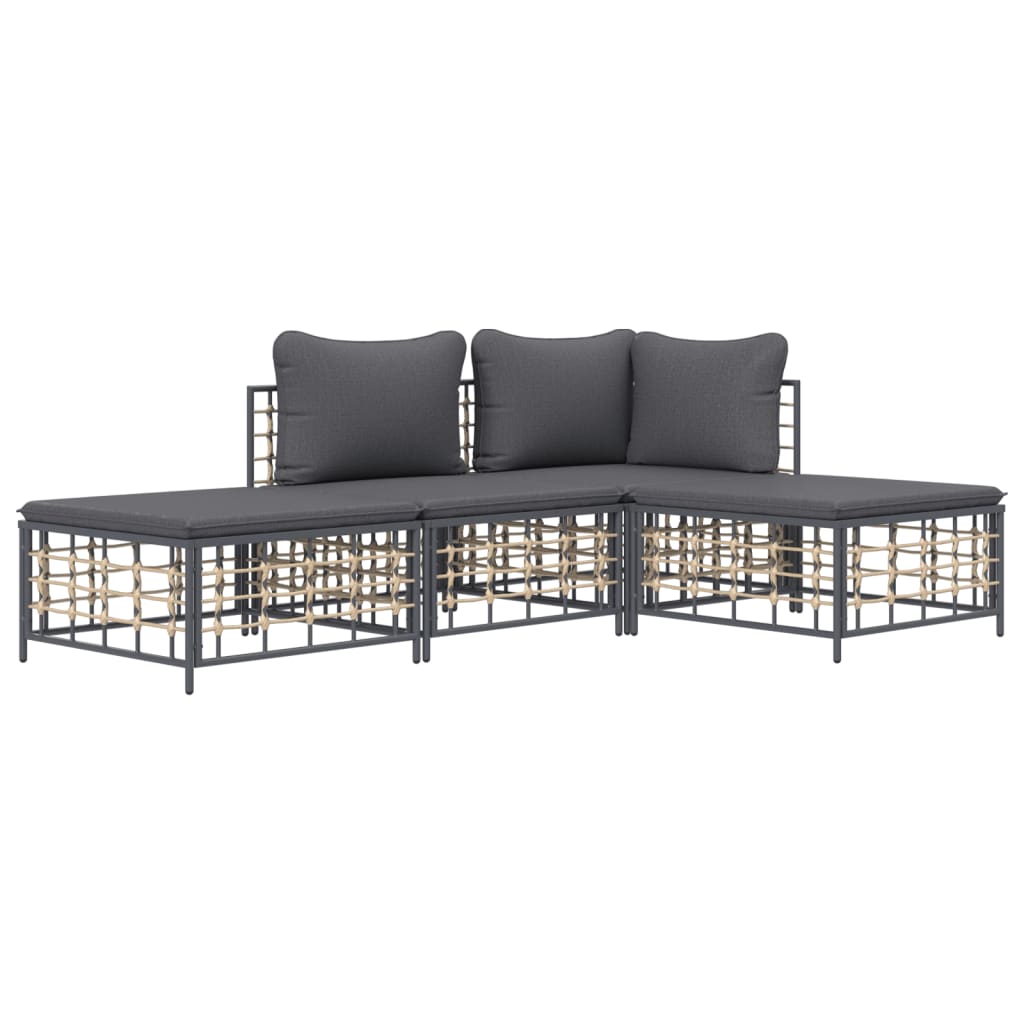 Set Divani da Giardino 4 pz con Cuscini Antracite in Polyrattan - homemem39