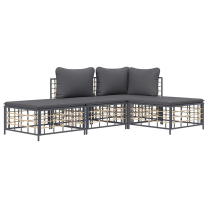 Set Divani da Giardino 4 pz con Cuscini Antracite in Polyrattan - homemem39
