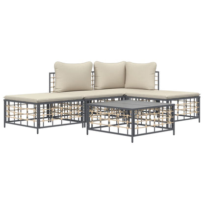 Set Divani da Giardino 5 pz con Cuscini Antracite in Polyrattan - homemem39