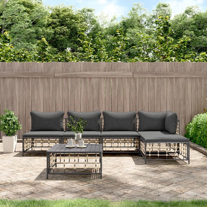 Set Divani da Giardino 6 pz con Cuscini Antracite in Polyrattan - homemem39
