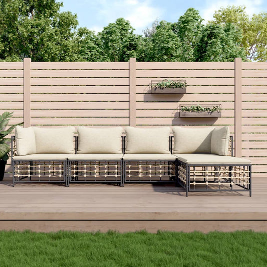 Set Divani da Giardino 5 pz con Cuscini Antracite in Polyrattan - homemem39