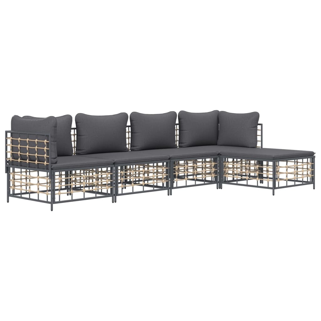 Set Divani da Giardino 5 pz con Cuscini Antracite in Polyrattan - homemem39