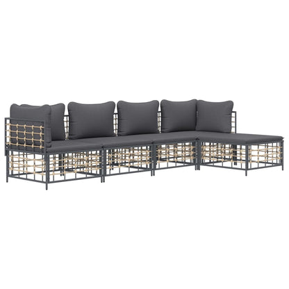 Set Divani da Giardino 5 pz con Cuscini Antracite in Polyrattan - homemem39