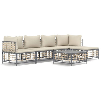 Set Divani da Giardino 6 pz con Cuscini Antracite in Polyrattan - homemem39