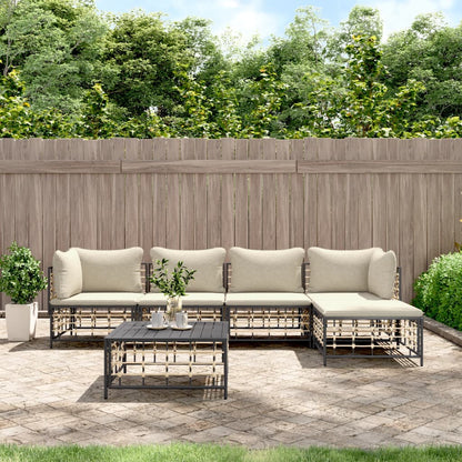 Set Divani da Giardino 6 pz con Cuscini Antracite in Polyrattan - homemem39