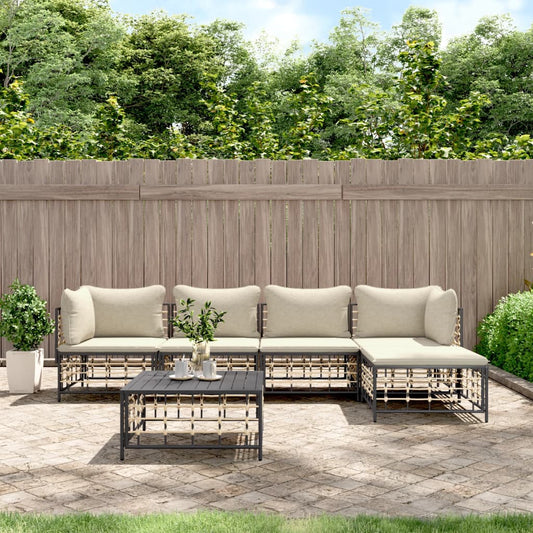 Set Divani da Giardino 6 pz con Cuscini Antracite in Polyrattan - homemem39