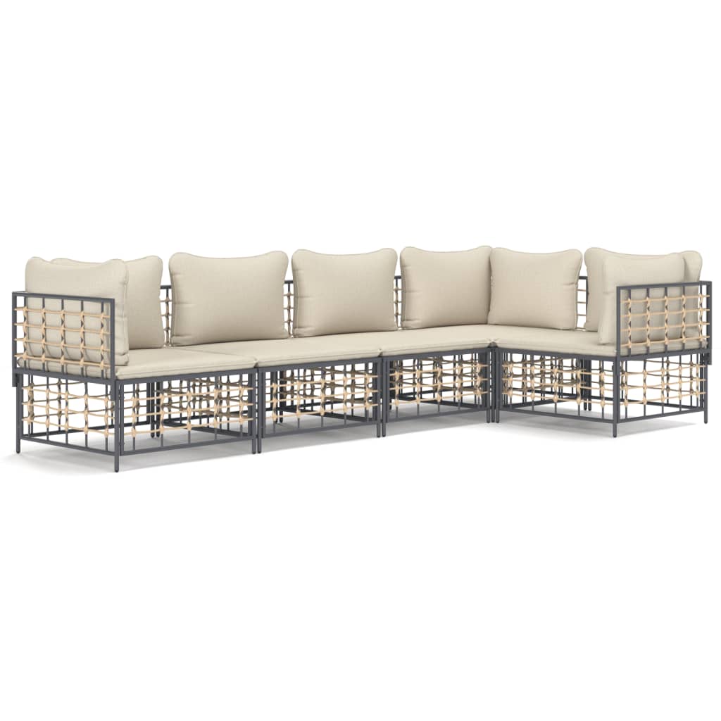 Set Divani da Giardino 5 pz con Cuscini Antracite in Polyrattan - homemem39