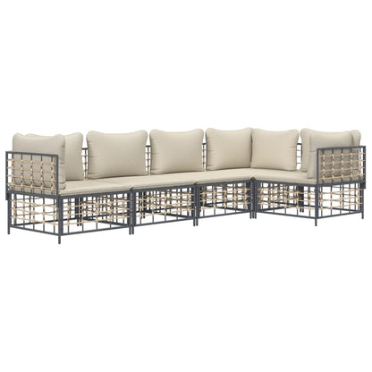 Set Divani da Giardino 5 pz con Cuscini Antracite in Polyrattan - homemem39