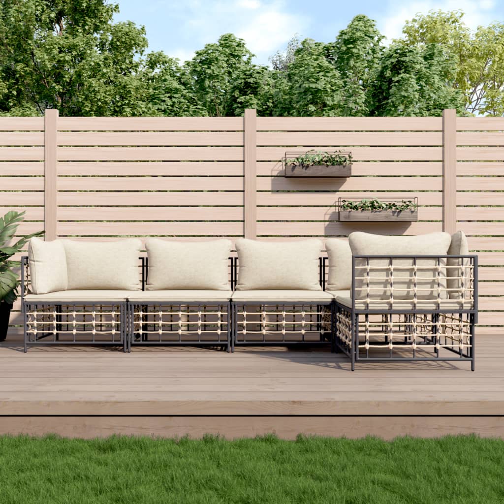 Set Divani da Giardino 5 pz con Cuscini Antracite in Polyrattan - homemem39