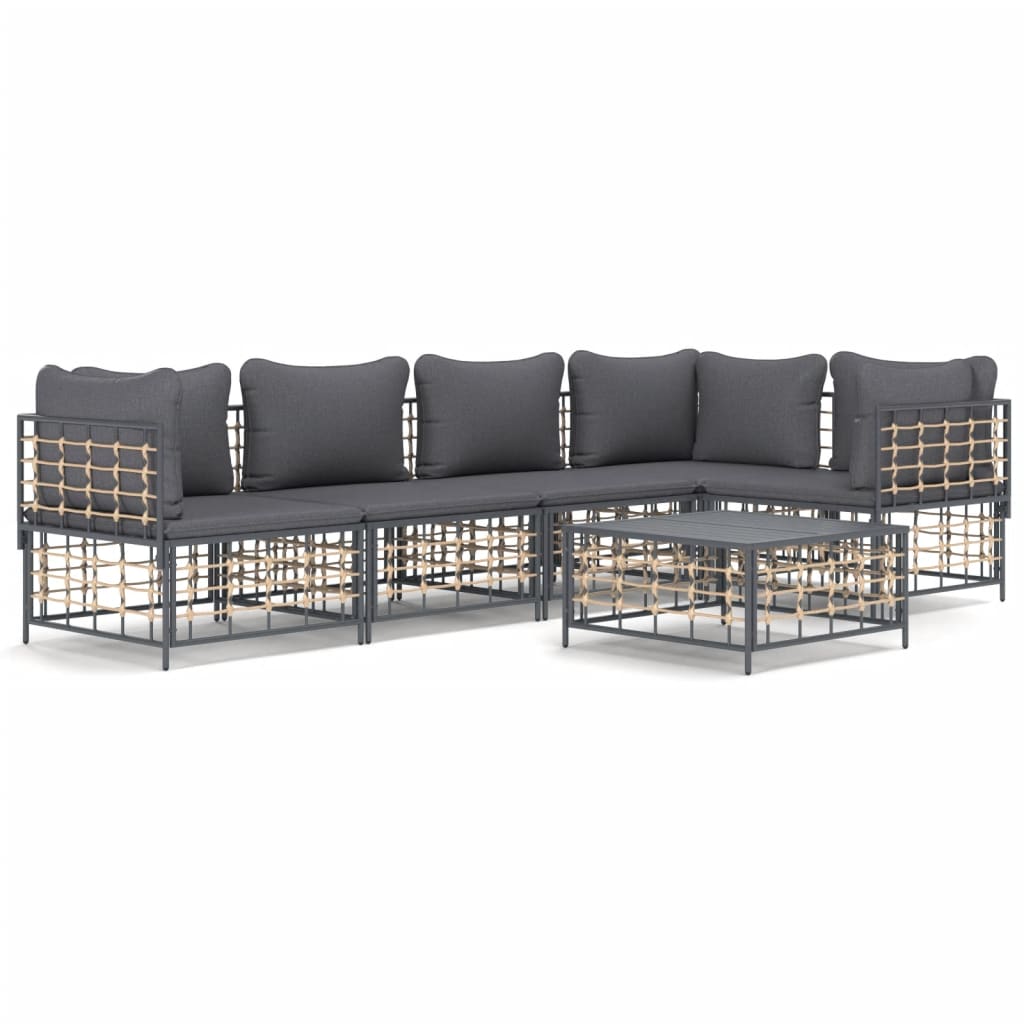 Set Divani da Giardino 6 pz con Cuscini Antracite in Polyrattan - homemem39