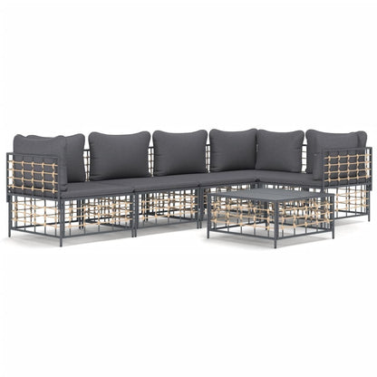 Set Divani da Giardino 6 pz con Cuscini Antracite in Polyrattan - homemem39