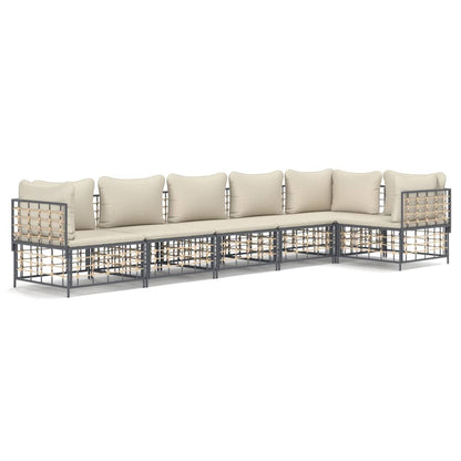 Set Divani da Giardino 6 pz con Cuscini Antracite in Polyrattan - homemem39