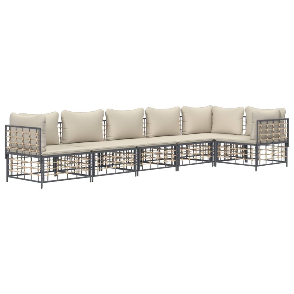 Set Divani da Giardino 6 pz con Cuscini Antracite in Polyrattan - homemem39