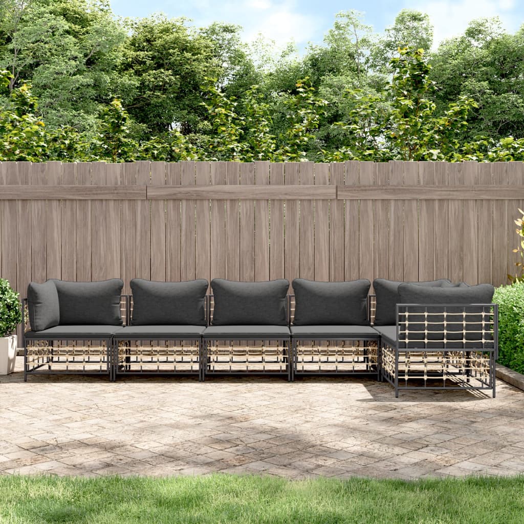 Set Divani da Giardino 6 pz con Cuscini Antracite in Polyrattan - homemem39