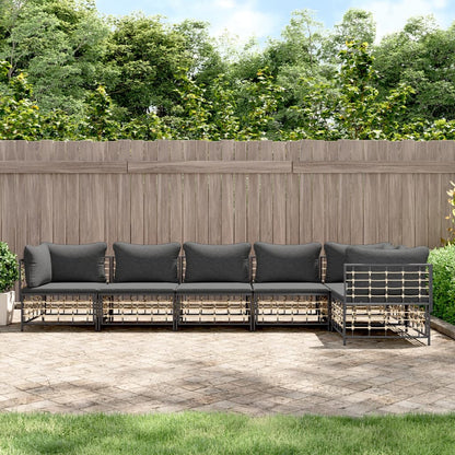 Set Divani da Giardino 6 pz con Cuscini Antracite in Polyrattan - homemem39