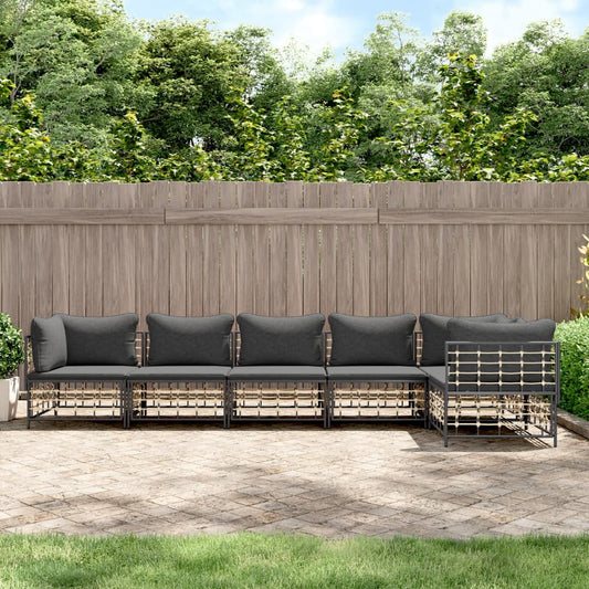 Set Divani da Giardino 6 pz con Cuscini Antracite in Polyrattan - homemem39