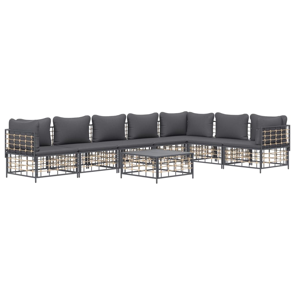 Set Divani da Giardino 8 pz con Cuscini Antracite in Polyrattan - homemem39