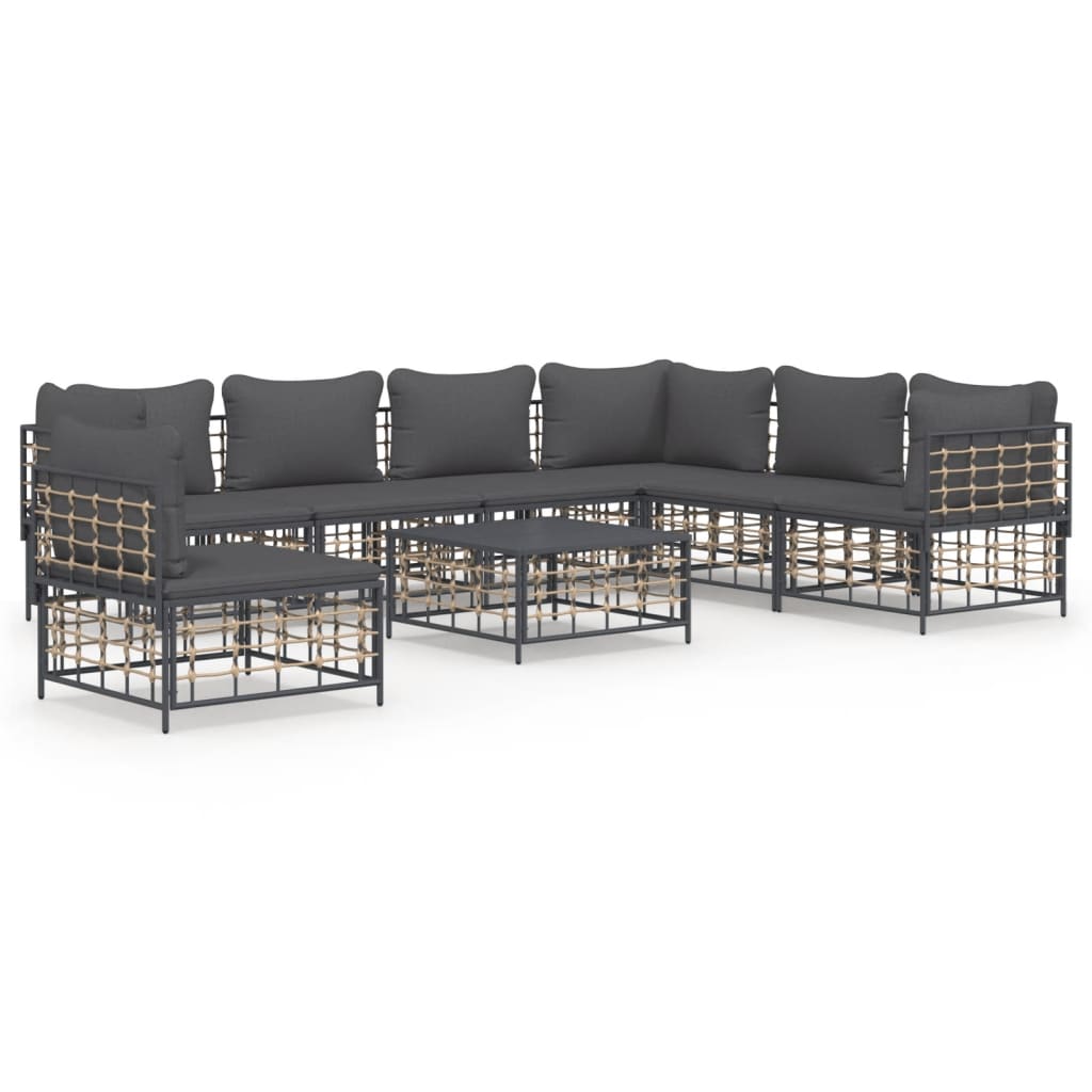 Set Divani da Giardino 8 pz con Cuscini Antracite in Polyrattan - homemem39