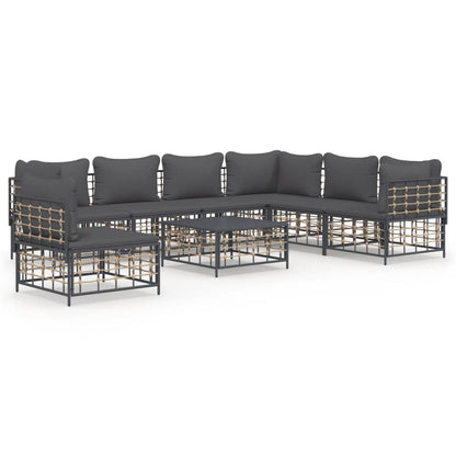 Set Divani da Giardino 8 pz con Cuscini Antracite in Polyrattan - homemem39