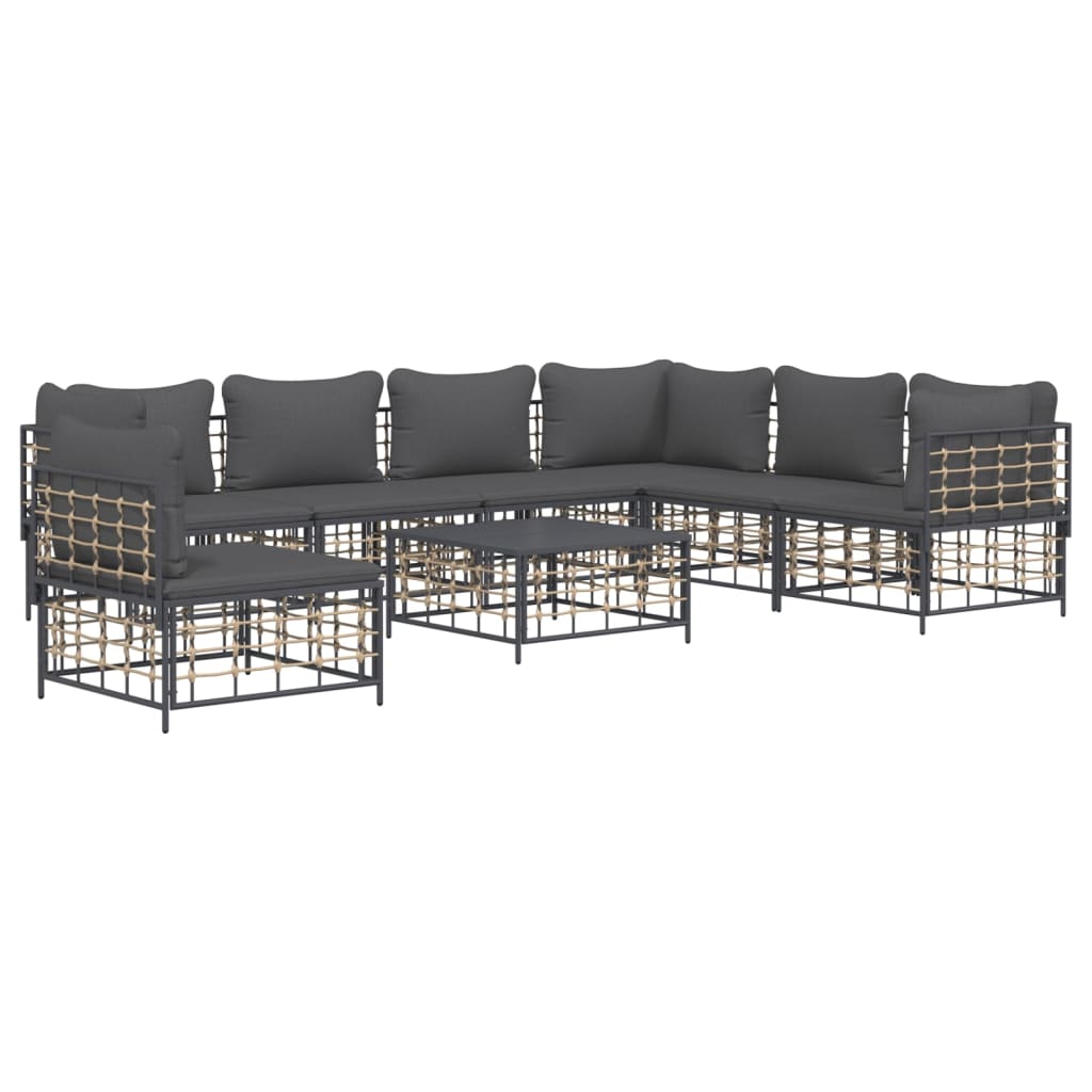 Set Divani da Giardino 8 pz con Cuscini Antracite in Polyrattan - homemem39