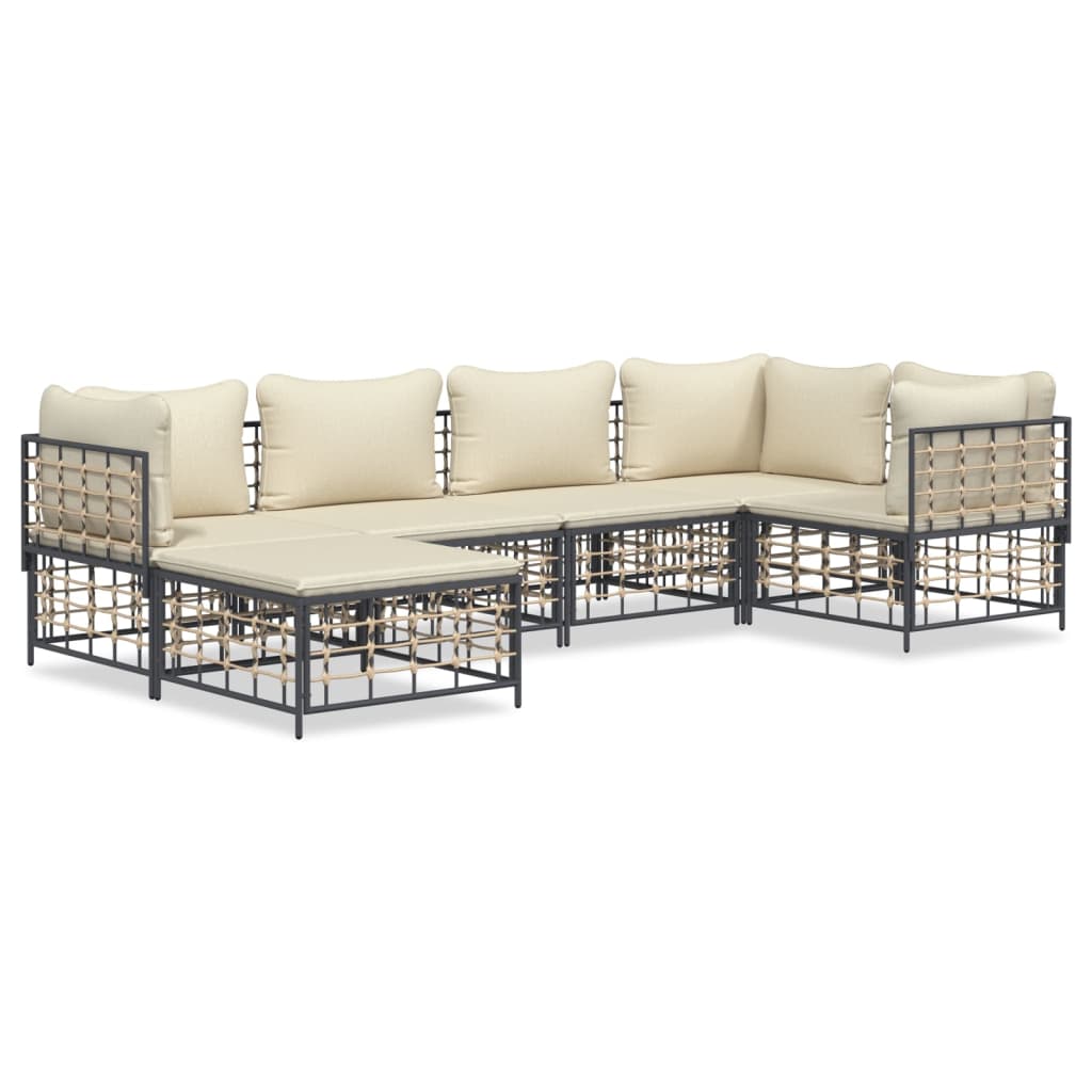 Set Divani da Giardino 6 pz con Cuscini Antracite in Polyrattan - homemem39