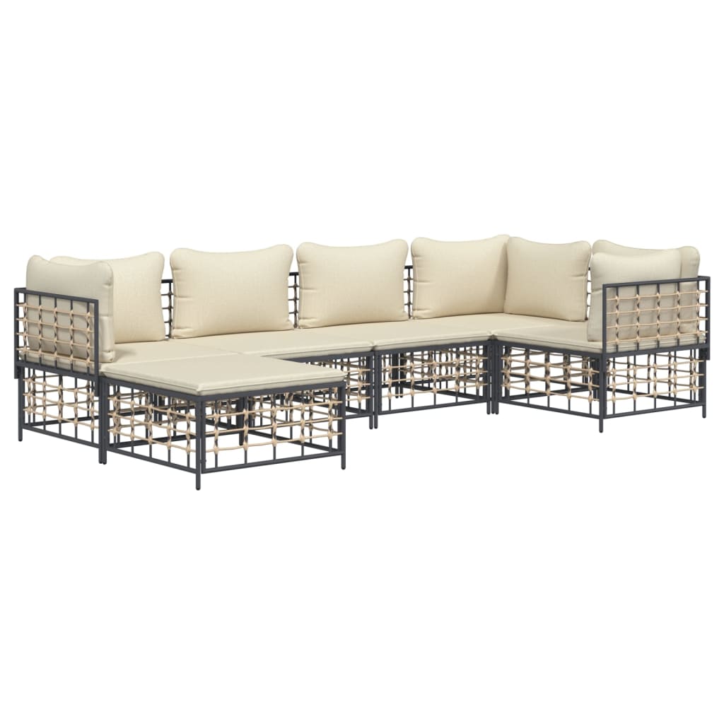Set Divani da Giardino 6 pz con Cuscini Antracite in Polyrattan - homemem39