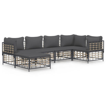 Set Divani da Giardino 6 pz con Cuscini Antracite in Polyrattan - homemem39