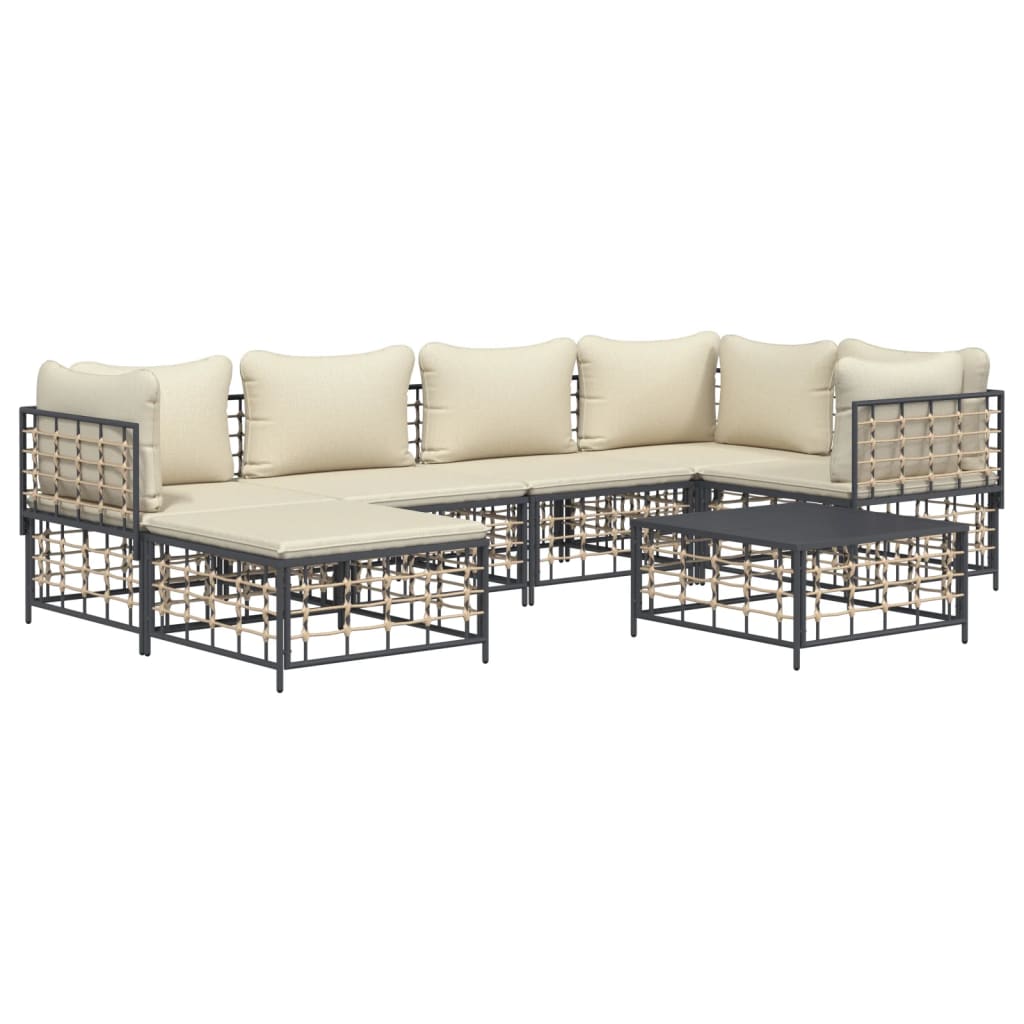 Set Divani da Giardino 7 pz con Cuscini Antracite in Polyrattan - homemem39