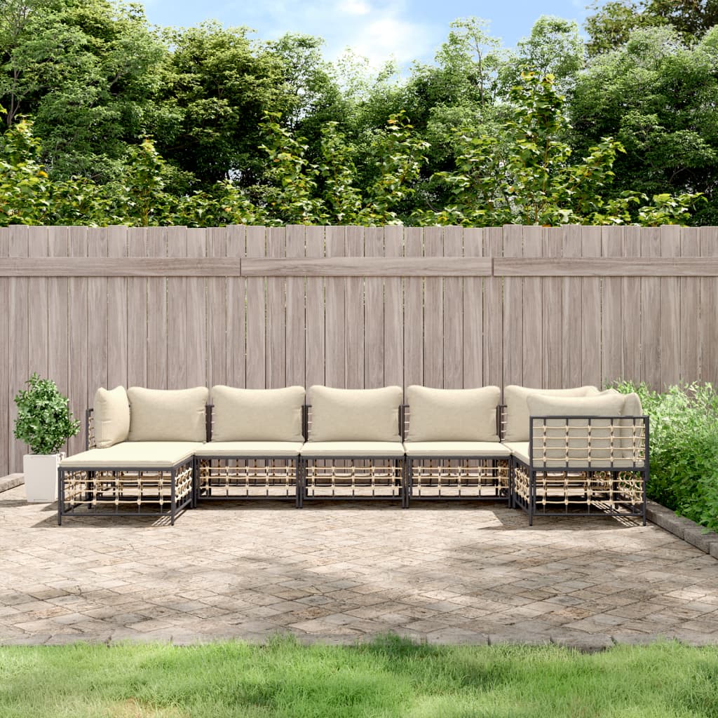 Set Divani da Giardino 7 pz con Cuscini Antracite in Polyrattan - homemem39