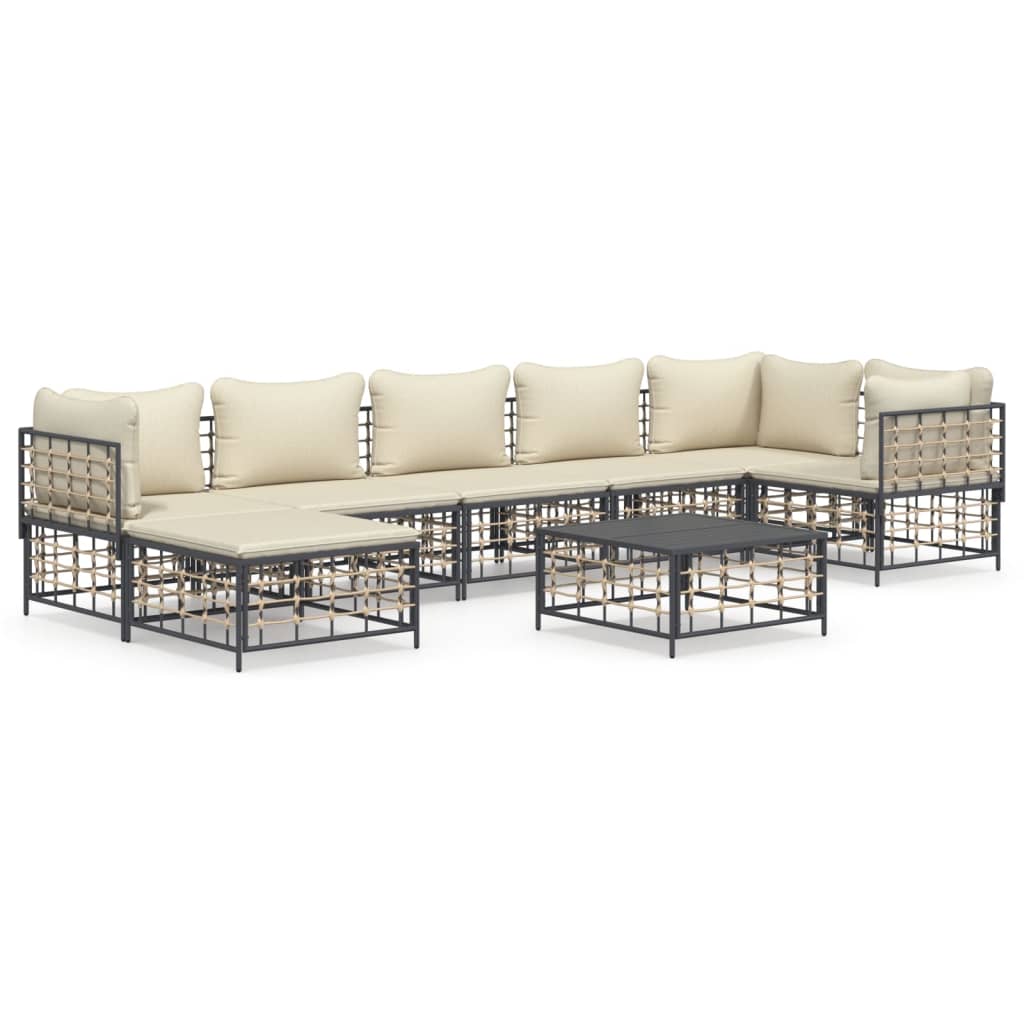 Set Divani da Giardino 8 pz con Cuscini Antracite in Polyrattan - homemem39