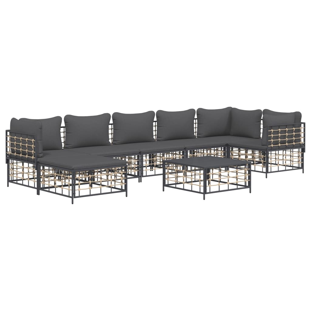 Set Divani da Giardino 8 pz con Cuscini Antracite in Polyrattan - homemem39