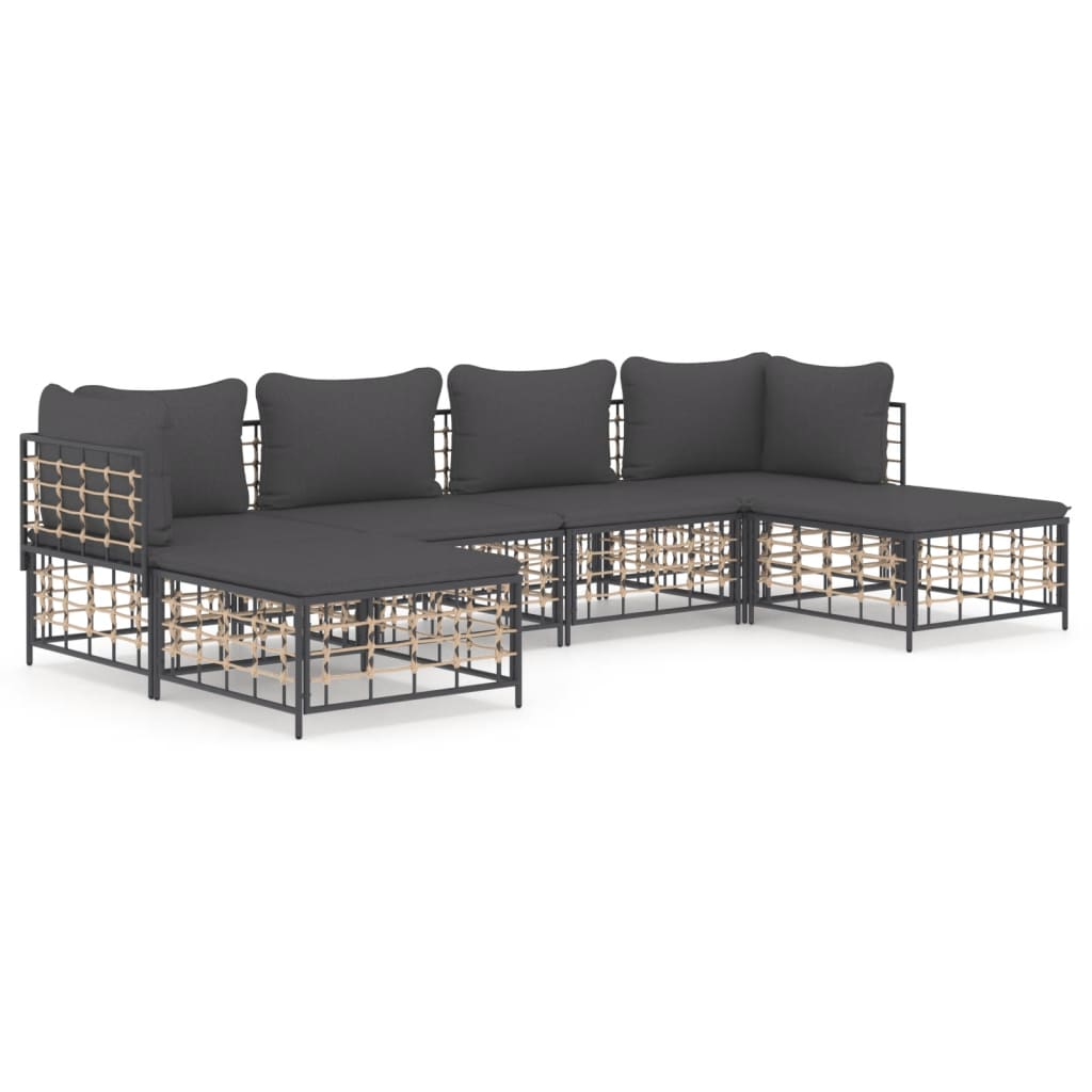 Set Divani da Giardino 6 pz con Cuscini Antracite in Polyrattan - homemem39