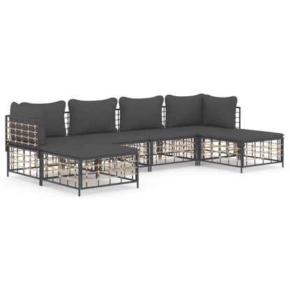 Set Divani da Giardino 6 pz con Cuscini Antracite in Polyrattan - homemem39